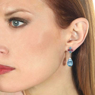 Pendientes Candy Drop topacios azules y turmalinas rosas, oro blanco
