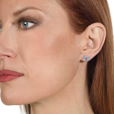 Pendientes Candy Flower topacios azules y turmalinas rosas, oro blanco