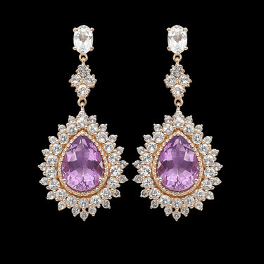 Pendientes Chandelier amatista, plata rosa