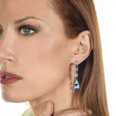 Pendientes Magic Candy topacios azules y turmalinas rosas, oro blanco