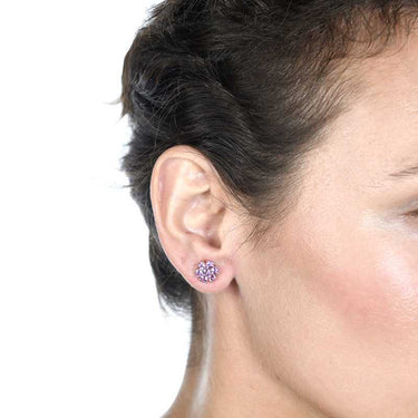 Pendientes Rosetón amatista, plata rosa