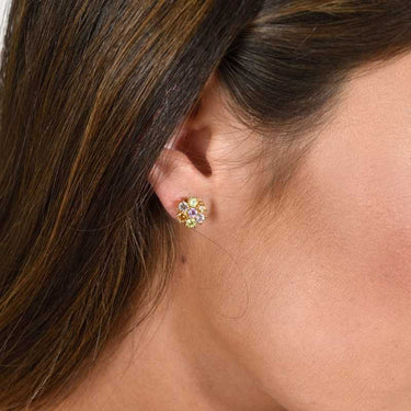 Pendientes Rosetón, topacios, citrinos, amatistas y peridotos, plata dorada
