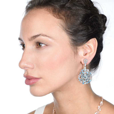 Pendientes Vivaci topacios azules y cuarzo rosa, plata rosa