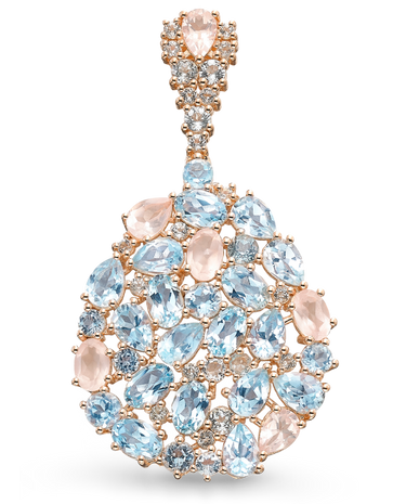 Pendientes Vivaci topacios azules y cuarzo rosa, plata rosa