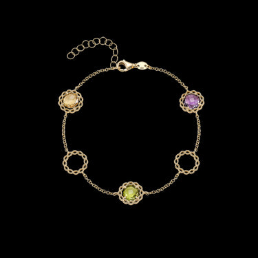 Pulsera Sevilla,  citrino, amatista, peridoto, oro